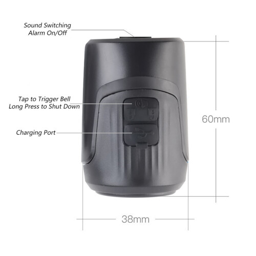 Noir 125dB USB sonnette de vélo 60x38x38mm 200mAh 1