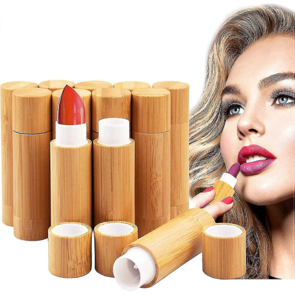 Kikidex (As Show, One Size) 12Pcs Bamboo Empty Lipstick Tubes, 5.5G Refillable Diy Lip Balm Tube Containers (Yu-B)-Xinhan