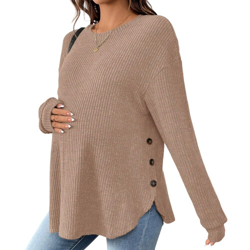 Soft Stretchy Maternity Pullover Cosy Warm Wear for-L Khaki