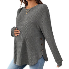 Winter Maternity Pullover Soft Fabric Loose Fit Design-M Gray