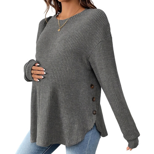 Autumn Winter Maternity Pullover Stretchy Fabric Loose-XL Gray