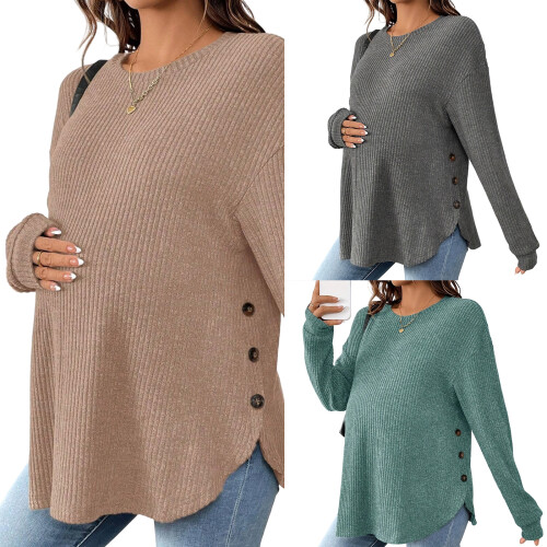 Autumn Winter Maternity Pullover Stretchy Fabric Loose-XL Gray 2