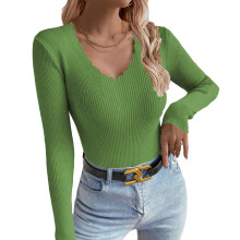 Women's loose long-sleeved V-neck knitwear-Fruit green S