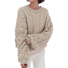 Women's chunky knit soft loose round neck pullover-Light card S