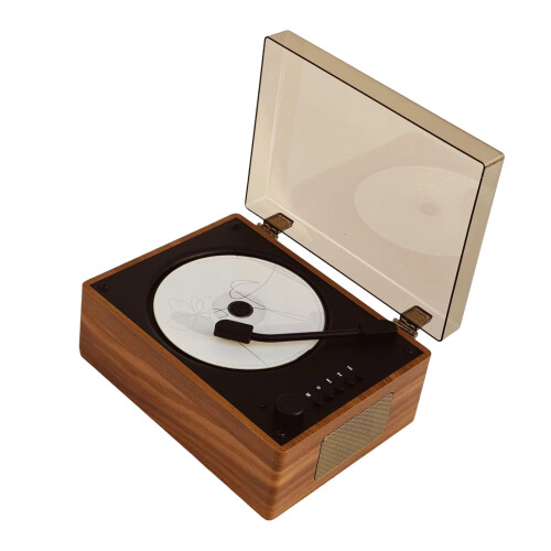 Disc Player Wireless Speaker Dustproof Lid-Wood g rain brown