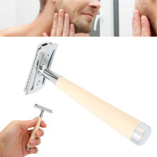 Manual Double Edged Razor Beige Long Handle for Safe Shaving