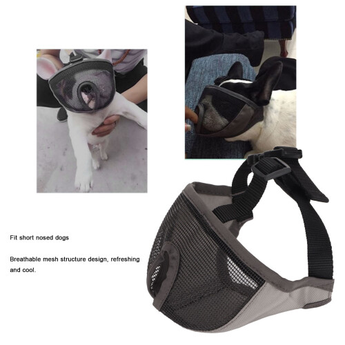 Adjustable Gray Bulldog Mesh Muzzle for Pugs, Chihuahuas, XL 2