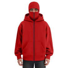Unisex Men's Full-Zip Hooded Casual Long-Sleeved-Burgundy M