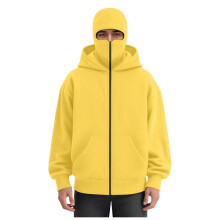 Unisex Men's Full-Zip Hooded Casual Long-Sleeved Warm-Yellow L