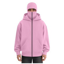 Unisex Men's Full-Zip Hooded Casual Long-Sleeved Warm-Pink M