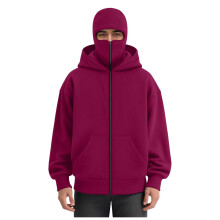 Unisex Men's Full-Zip Hooded Casual Long-Sleeved-rose red XL