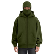 Unisex Men's Full-Zip Hooded Casual Long-Sleeved-Army Green S
