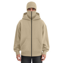 Unisex Men's Full-Zip Hooded Casual Long-Sleeved Warm-apricot S