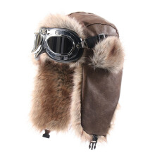 Winter Trapper Hat With Snow Goggles Wind Resistant PU-khaki