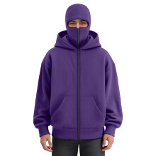 Unisex Men's Full-Zip Hooded Casual Long-Sleeved Warm-Purple L