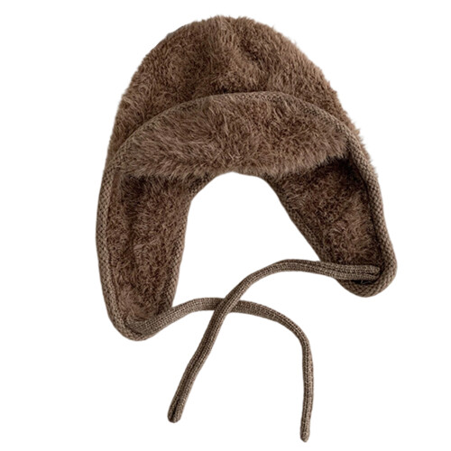 Winter Trapper Hat Thick Plush Fleece Lined Ear- Brown