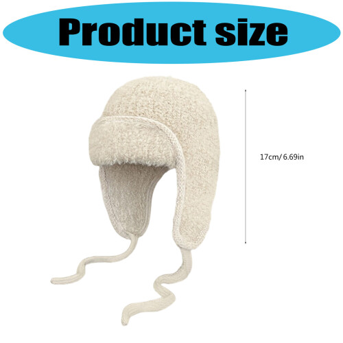 Winter Knitted Trapper Hat Thick Fleece Lined Ear Covers-khaki 2
