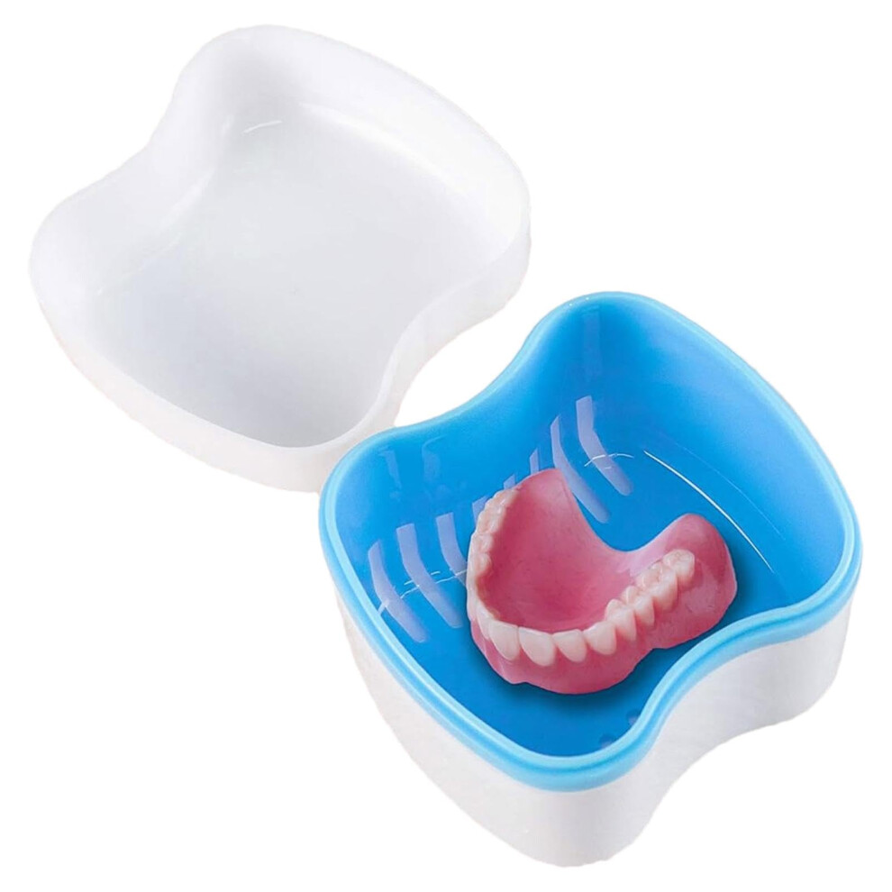 Denture Container Case for Travel - Denture Bath Case with Strainer Basket - Denture Cleaning Cup for Upper and Lower