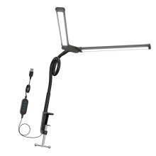 Clip On LED Task Light Twin Goosenecks Reading Lamp 10-Level Brightness For Makeup And Photography