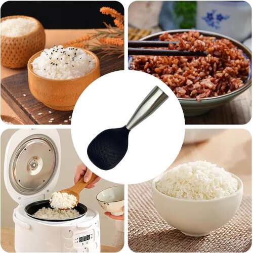 Rice Spoon Rice Paddle Nonstick Silicone Heat Resistant Mashed Potatoes Black Kitchen Tool 2