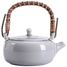 Teapot Ice Gray Glaze Ceramic Kung Fu Teapot, Small Single Pot, Rattan Braided Handle, Household Tea Pot
