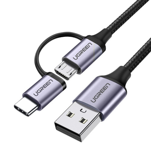 Ugreen 2in1 USB-auf-Micro-USB/USB-C-Kabel 2,4 A, 1 m - Schwarz