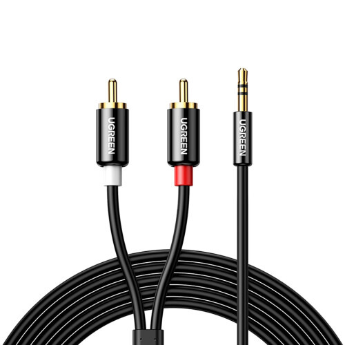 Kabel adaptera audio Ugreen 3,5 mm Mini Jack na 2RCA, 1,5 m - czarny