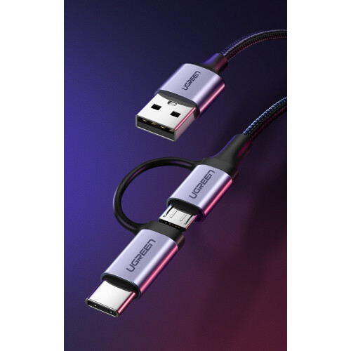 Ugreen 2in1 USB-auf-Micro-USB/USB-C-Kabel 2,4 A, 1 m - Schwarz 1