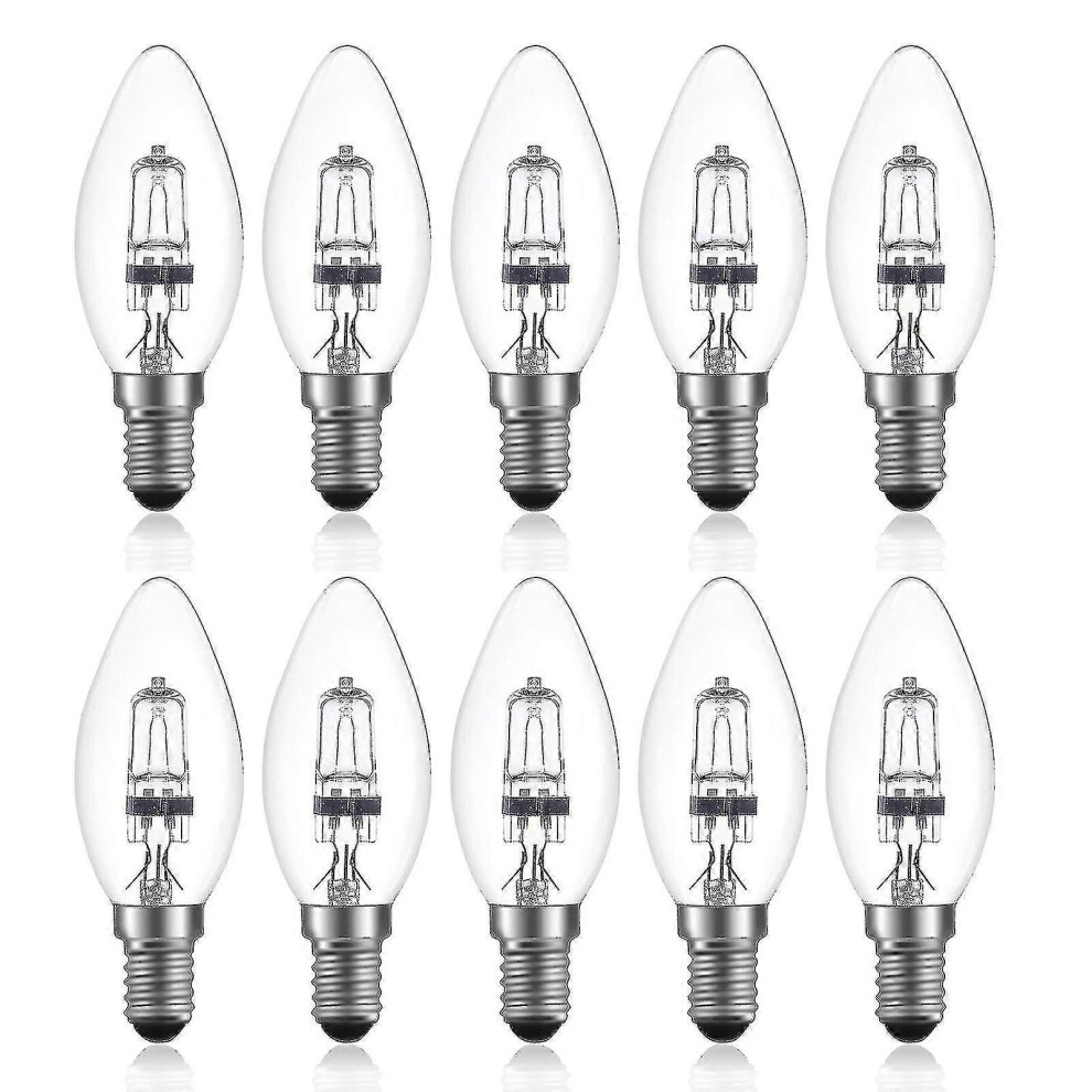Kikidex (As Show, One Size) 42W E14 C35 Dimmable Halogen Bulb Ac 220-240V Warm 2700K E14 Transparent Halogen Candle Bulb (10Pcs) White