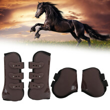 4Pcs Horse Leg Boots Set PU Neoprene Front & Hind Guards XL Brown