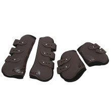 4Pcs Horse Leg Boots Set PU Neoprene Front & Hind Tendon Guards Brown L