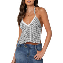 Dames Terry Trim V-hals Halterneck Top Mouwloos Open-Zwarte S