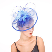 Federbetontes Netz-Haarteil, bequemer Fascinator für-Königsblau