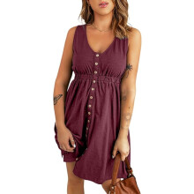 Supersun Robe Légère d'Été pour Femmes S Rouge avec Boutons