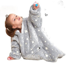 Kids Wearable Blanket Hoodie - Warm Oversized Flannel Pullover for Children Aged 2-6, Grey Star Pattern