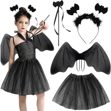Costume de chauve-souris pour fille Ensemble 4 pièces Noir pour Halloween