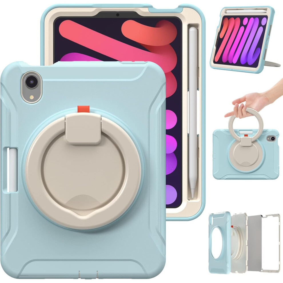 Heavy-Duty Case For Ipad Mini 6 - Shockproof Cover With 360 Rotating Kickstand For 8.3-Inch 2021 Model Blue 5906792641061
