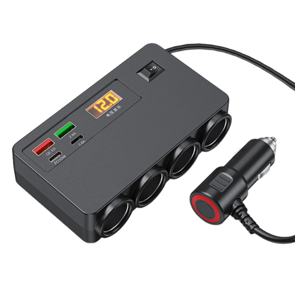 Car Phone Charger With Voltage Display And Multi-Port Auto Power Splitter For Mobile Phones And Tablets 9067246506773