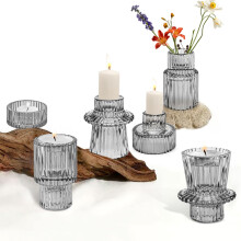 PAPU Set de 3 Portavelas de Vidrio Estilo Boho 3 Diseños Grises