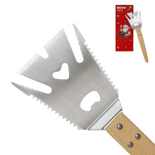 Spatule de Barbecue Multifonction 6 en 1 en Acier Inoxydable avec Manche en Bois, Idéale pour Grillades et Pique-Niques