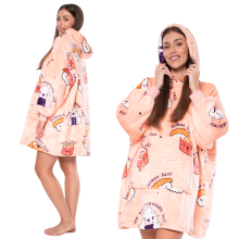 Warm Oversized Blanket Hoodie - Thick Sherpa Lined Wearable Sweatshirt with Large Pocket, Pink Sushi Print for Adults & Teens