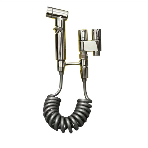 Edelstahl-Handbidet mit Doppelauslass und Eckventil, silberfarben 1