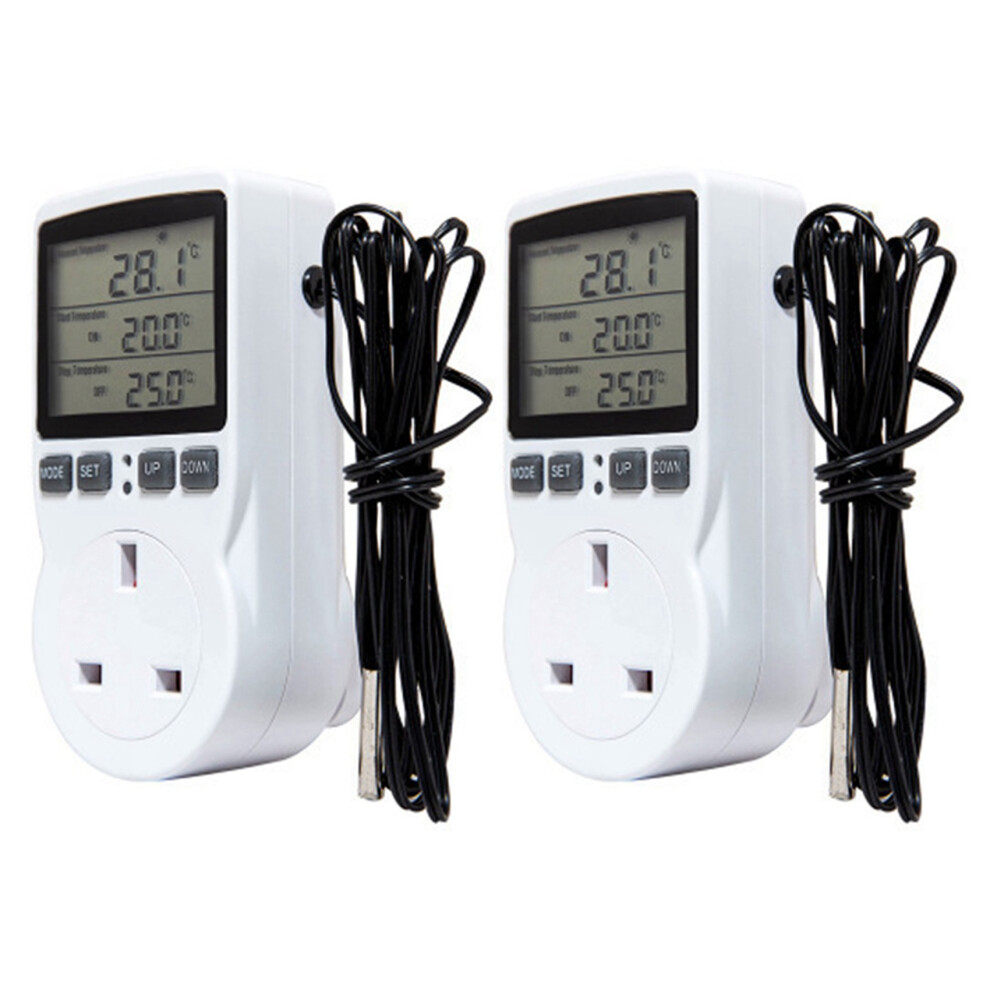 2X Digital Temperature Controller Thermostat Outlet Socket Plug Heating Cooling Timer For Homebrew Greenhouse Uk 4853415664789