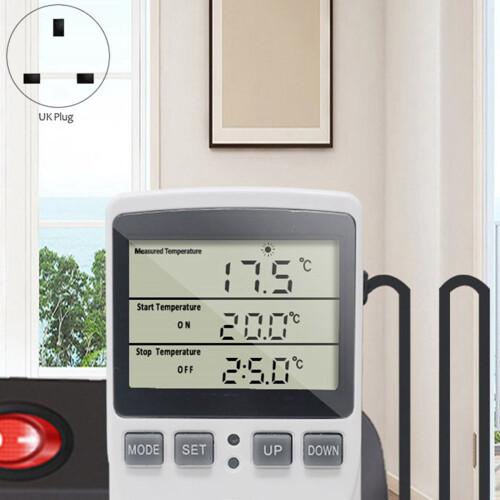 2X Digital Temperature Controller Thermostat Outlet Socket Plug Heating Cooling Timer for Homebrew Greenhouse UK 2