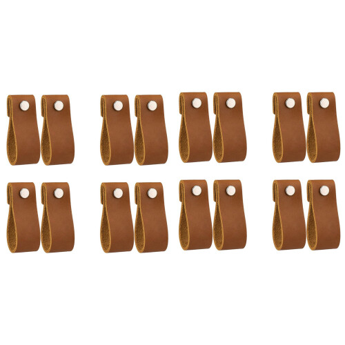 Leather Drawer Pulls 16 Pcs Dresser Knobs Handmade Pure Handles for Cabinet Doors and Drawers (Brown)