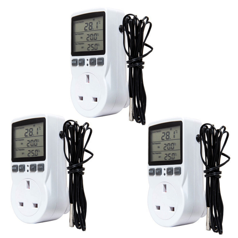 3X Digital Temperature Controller Thermostat Outlet Socket Plug Heating Cooling Timer For Homebrew Greenhouse Uk 4853415673040