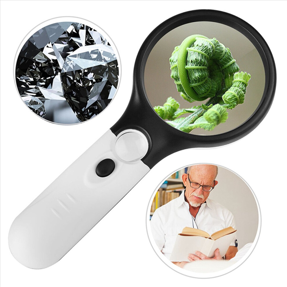 Melitt 2Pcs 3 Led Light 45X Handheld Magnifier Reading Magnifying Glass Lens Jewelry Loupe