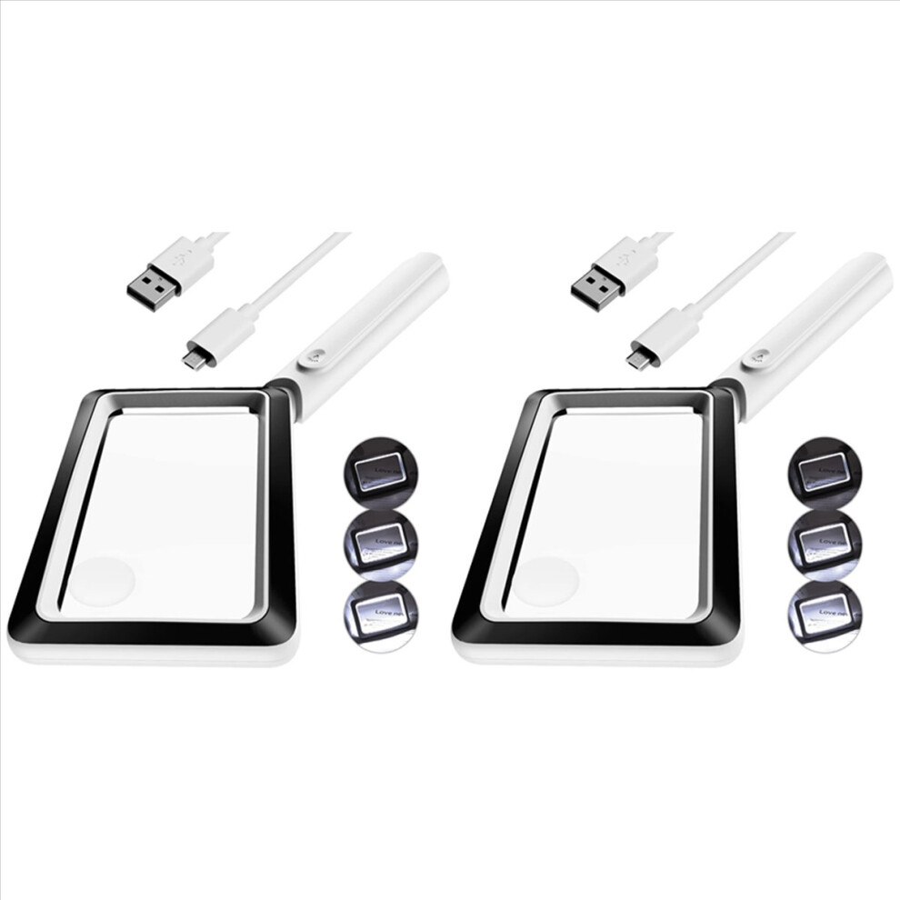 Melitt 2Pcs 4X Rechargeable Magnifying Glass With Light 20Leds, Handheld Rectangular Page Lighted Magnifier, 3 Brightness Modes