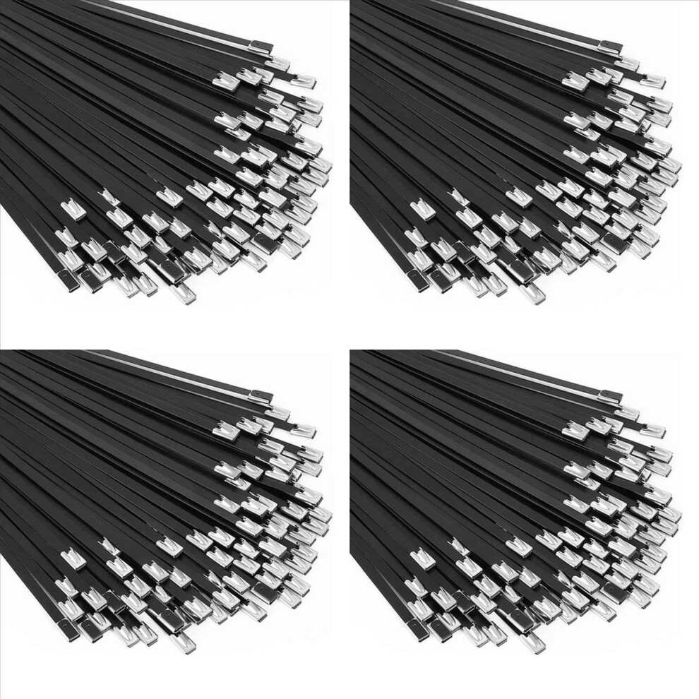 Metal Zip Ties Black 400Pcs 11.8 Inch 304 Stainless Steel Epoxy Coated Cable Tie For Machinery, Vehicles, Farms, Cables 4853415677970