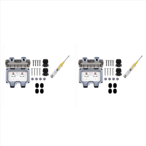 2X Outdoor Socket Waterproof with Switch Indicator Light, Wall Wet Room -Mounted Protective Contact